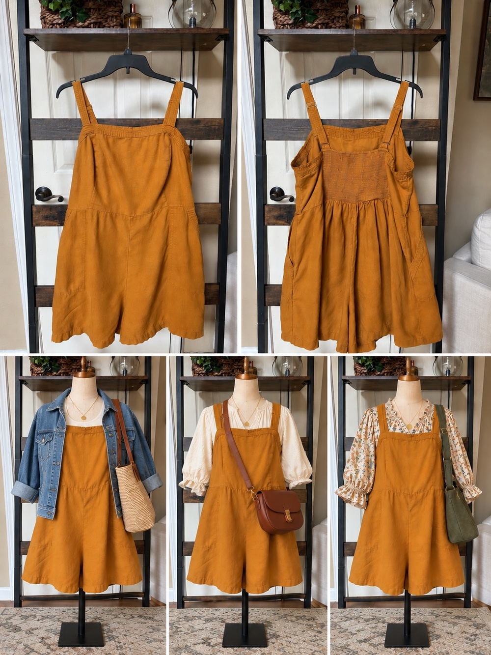 Old Navy Mustard Yellow Wide-Leg Romper with Adjustable Straps